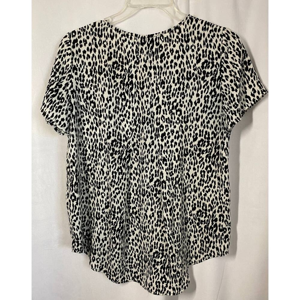 Chelsea & Theodore Black & White Animal Print Short Sleeve Blouse Top Large - Picture 4 of 6